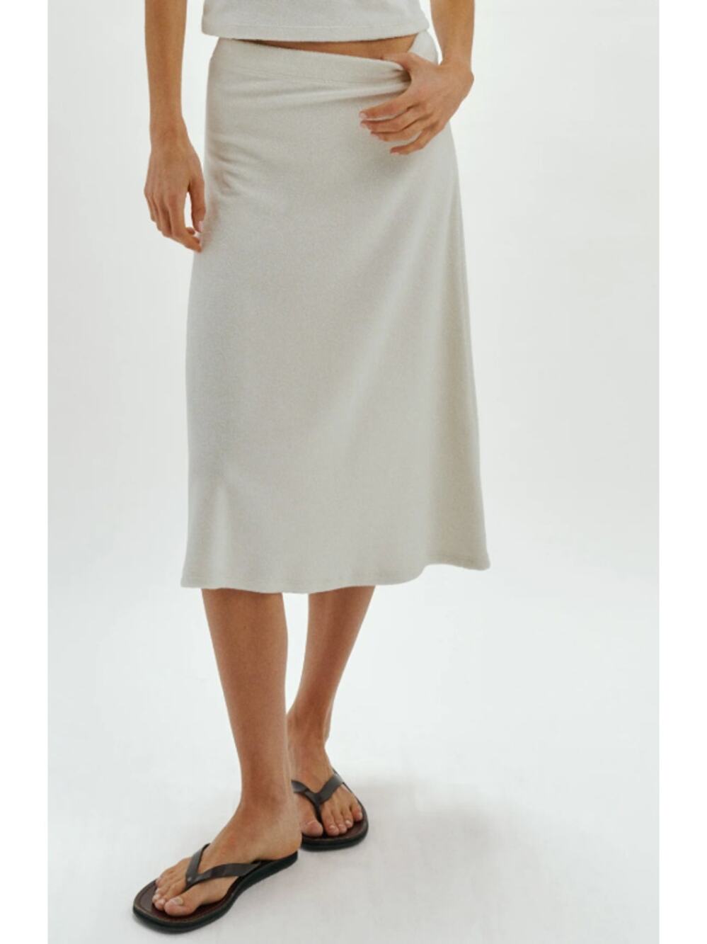 New Suzie Kondi Sienna Terry Cloth Midi Skirt Ivory XS